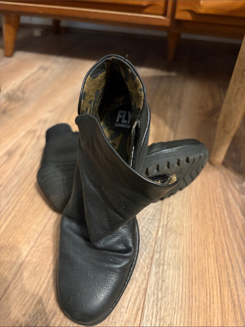 Fly London Black Leather Side-Zip Ankle Boots